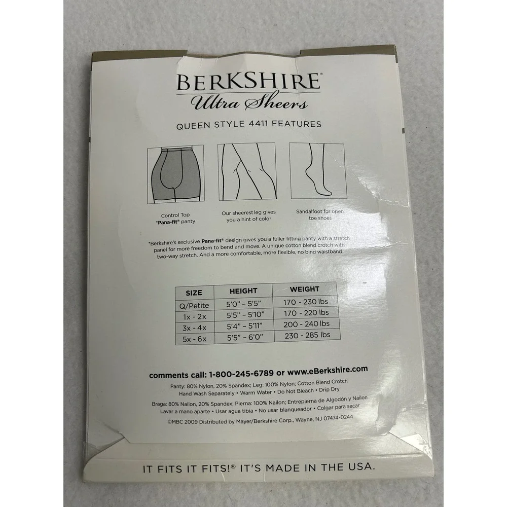 Professional Berkshire Womens 1x-2x Nude Ultra Sheer Control Top Pantyhose 4411